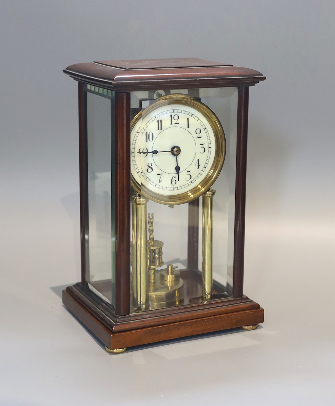 An early 20th century mahogany cased four glass mantel clock height 29 cms.